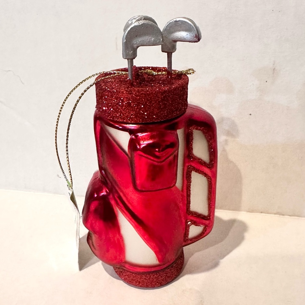 North Pole glass golf bag clubs Christmas tree ornament NWT